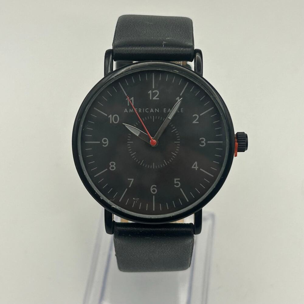 American Eagle Black-tone Black Leather Unisex Watch Working New Battery